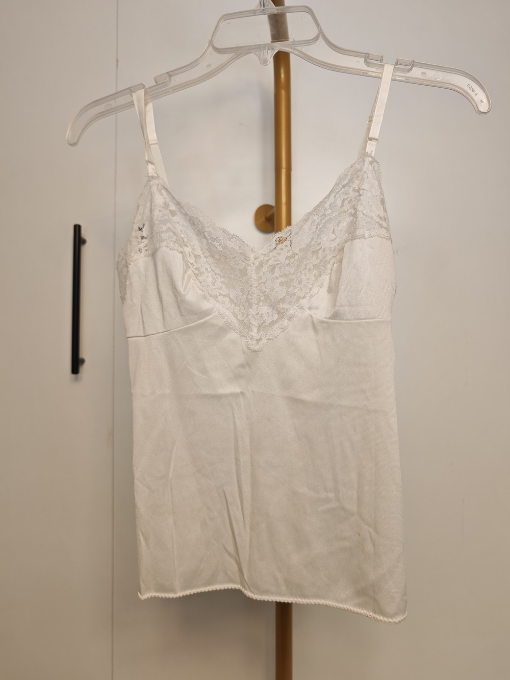 Y2K Minimalist White Lace Satin‎ Chemise Cami Layering Top Size Small